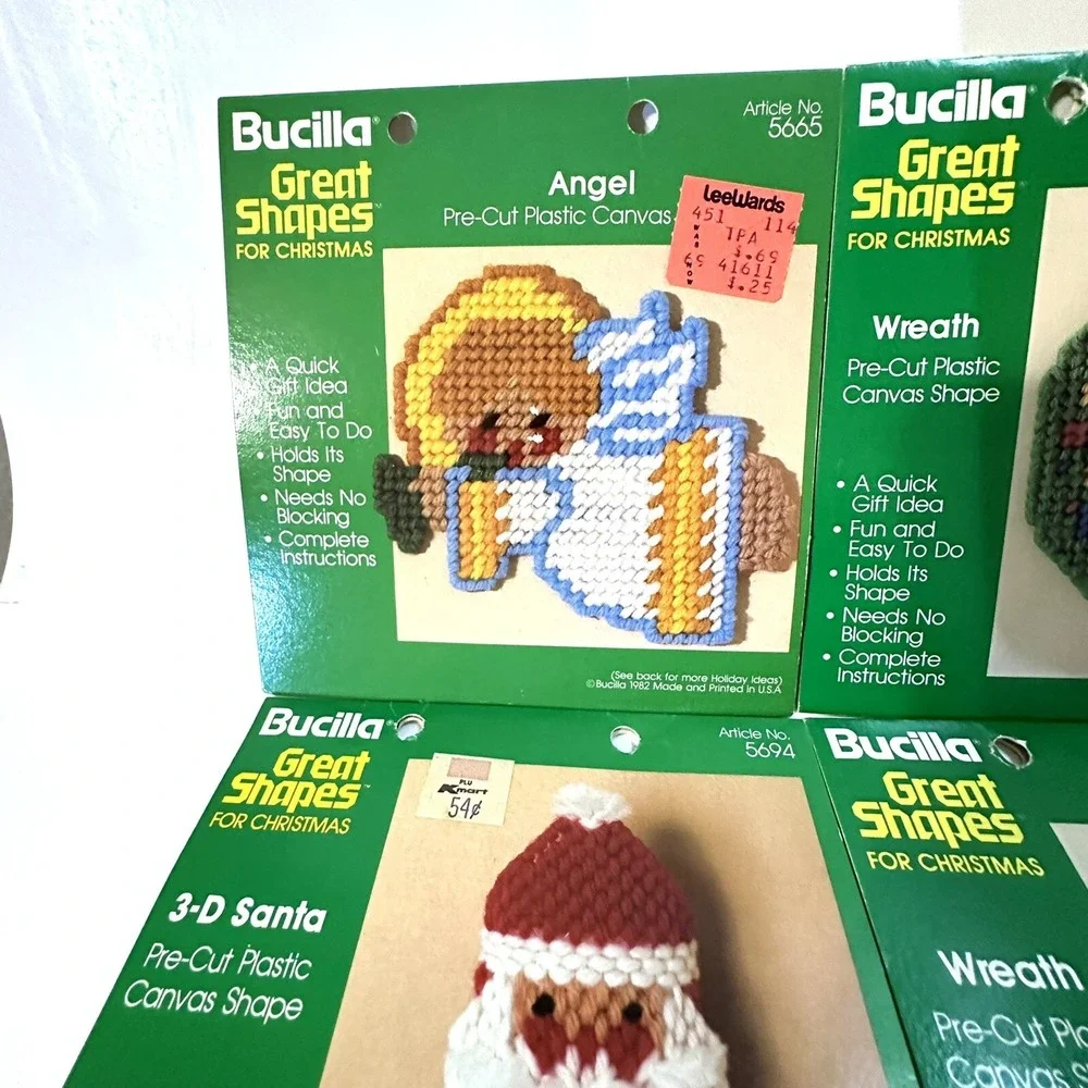 11 Vintage Bucilla  Shapes Christmas‎ Trees Candy Cane Bell Wreath Angel Santa